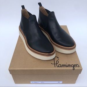 Flamingos Black Leather Alambra Platform Boots